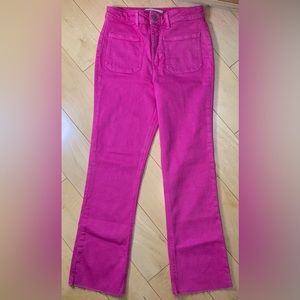 Zara size 2 hot pink fushchia boot cut frayed jeans retro inspired